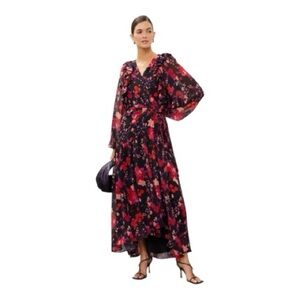 Slate & Willow Floral Wrap Midi Dress Long Sleeve Size Small